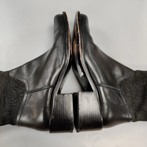 JIGSAW UK Western Zipper Boots Floral Embossed Black Suede Leather Size 38 US 7 - Picture 10 of 16